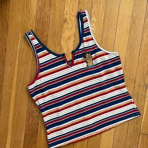 90s Style Notched Collar Horizontal Stripe Embroidered Scooby Doo Tank Top M